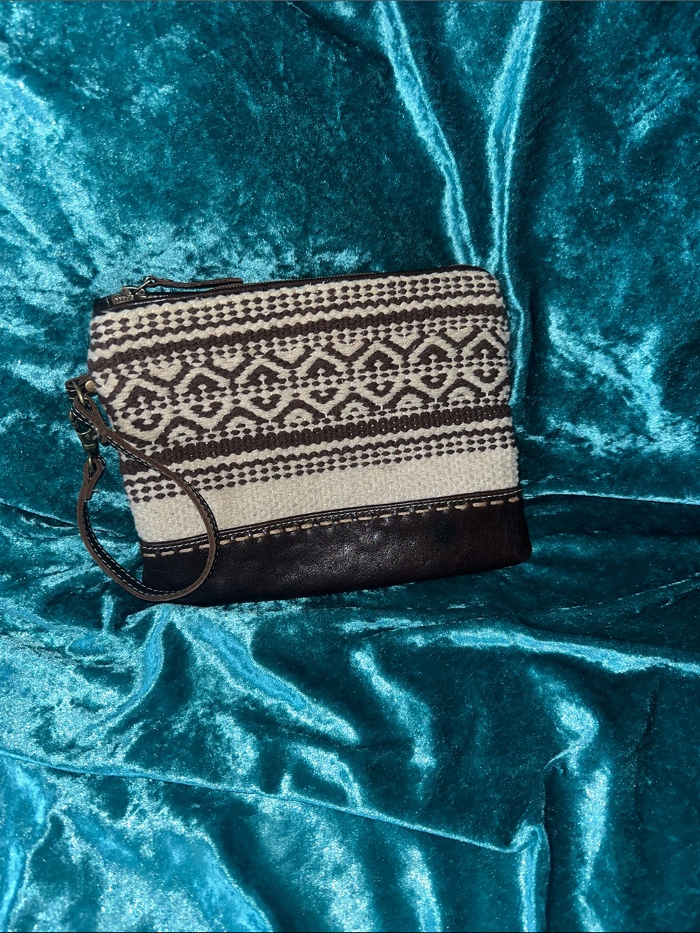 Myra Bag Black & Cream Woven Wristlet Clutch
